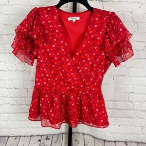 Madewell Tiered Sleeve Peplum Top In Metallic Prairie Posies Size 4